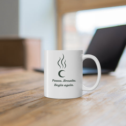 Self care ritual mug filled with coffee on a cozy table