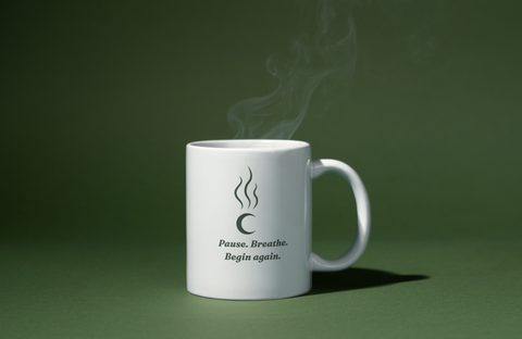 11oz white ceramic mug with C-handle showing affirmation quote design