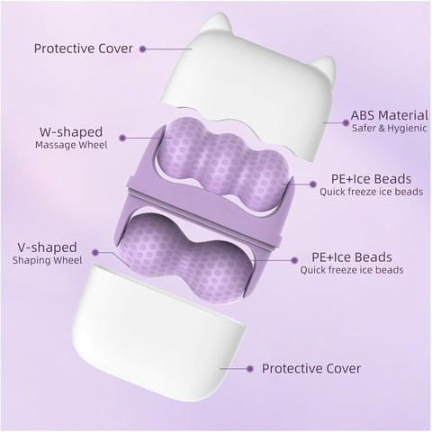 Cooling ice roller set with face and eye roller and travel case