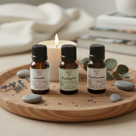Calm & Restore Trio - essential oil bundle Lavender, Eucalyptus, and Frankincense