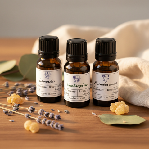 essential oil bundle Lavender, Eucalyptus, and Frankincense