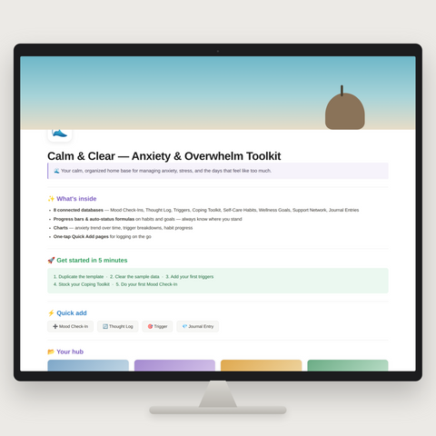 digital mental health toolkit 'Calm & Clear — Anxiety & Overwhelm Toolkit