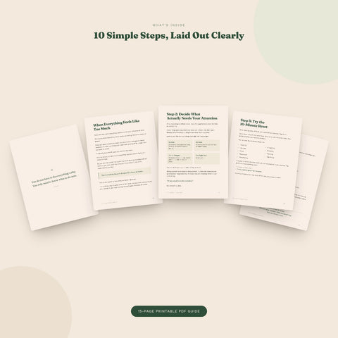 Preview of interior pages from The Overwhelm Reset printable workbook