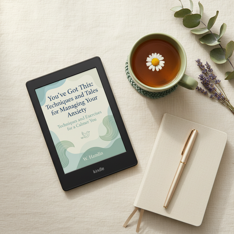 You've Got This anxiety ebook displayed on Kindle with herbal tea and botanicals